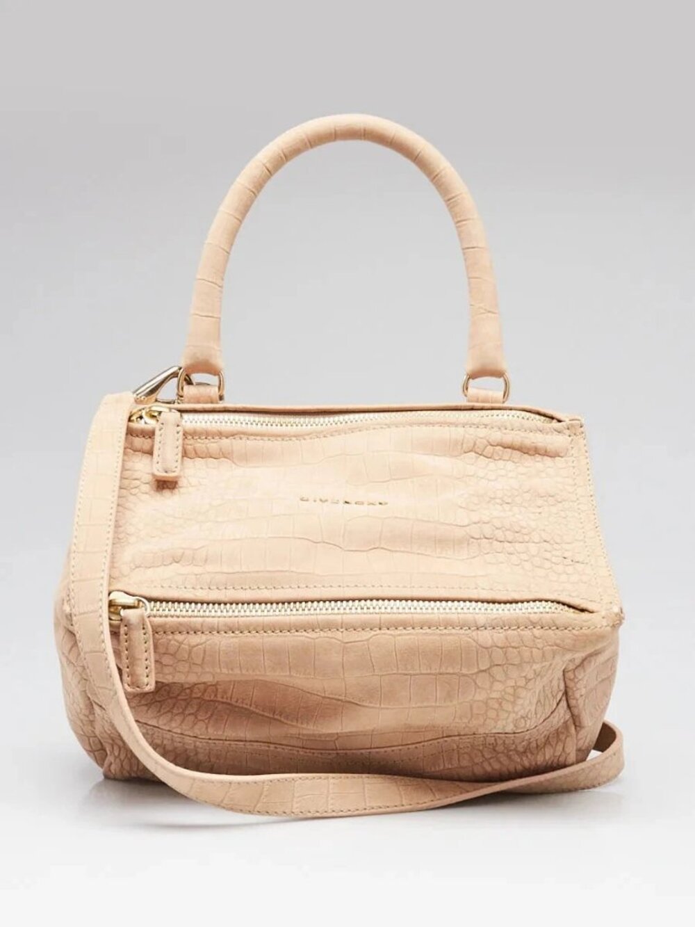 Givenchy Beige Crocodile Stamped Suede Small Pandora Bag